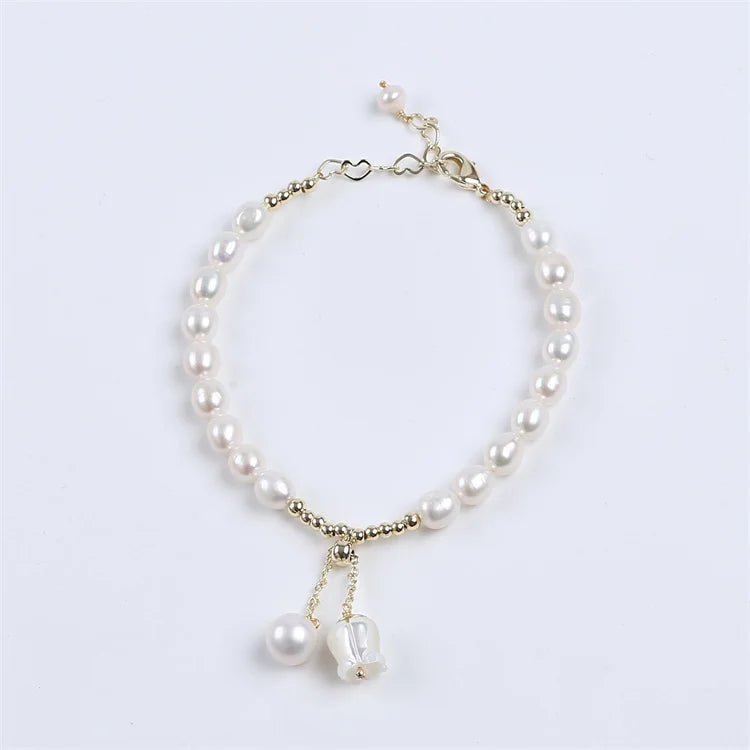 Natural Freshwater Pearl Flower Shell Bracelet Beaded Jewelry