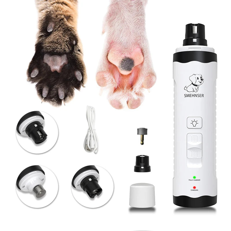 Automatic Dog Nail Grinder Cartoon Design Digital Display LED Lights Cordless Charge Rechargeable Speed Regulating Portable