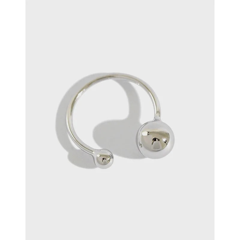 Minimalist Korean Style 925 Sterling Silver Double Ball Bead Open Band Adjustable Women Ring