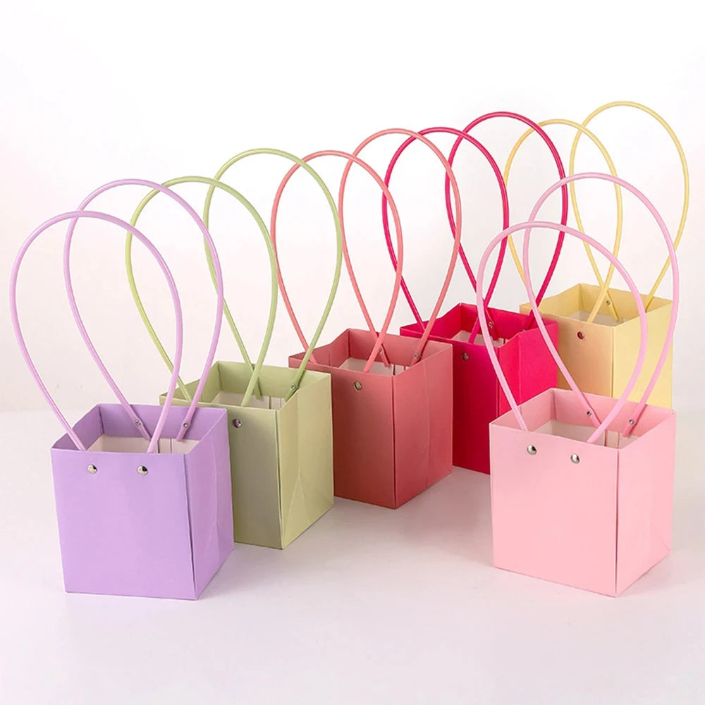 INUNION Square Flower Gift Carrier Bags Portable Bouquet Wrapping Kraft Paper Floral Bag for Flower Arrangements
