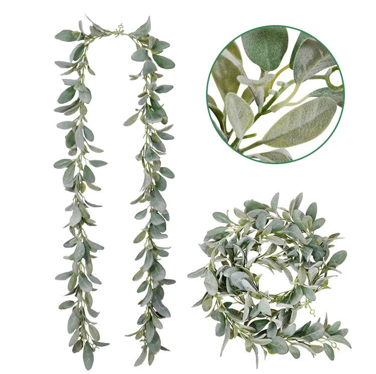 E-018 Wholesale Fake Hanging 2 M 1 M Artificial Green Vine Arch Garland Vine Wire Round Rabbit Ear Leaf Vine