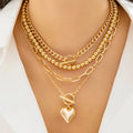 2024 Fashion Jewelry Hip-hop Punk New Minimalist Beaded Set Necklace Women's Geometric love Heart Layered Gold Necklace Jewelry