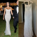 15416# Exquisite Beading Lace Sheath Strapless Wedding Dress for Party Shiny Sweep Train Bridal Dress Bridal Gown for Woman