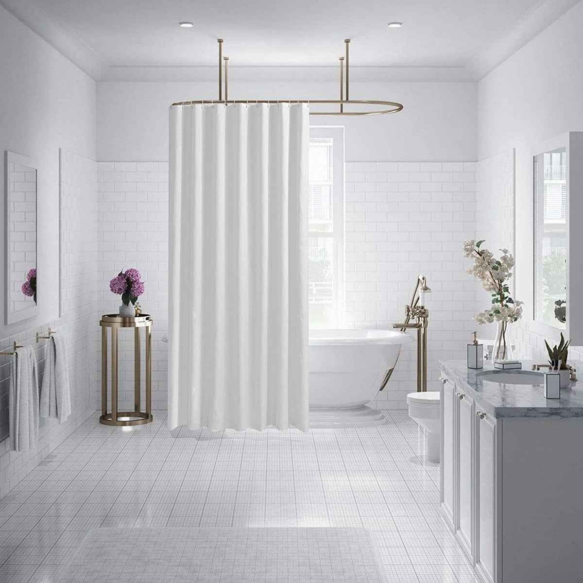 Factory Price White Bathroom Curtain 240x200CM Fabric Cloth Thickened Waterproof Shower Curtain Liner Bathtub Curtains Home Dec