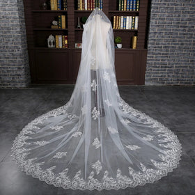 ROMANTIC Wholesale Wedding Accessory One-Layer Bridal Veils With Lace Flower