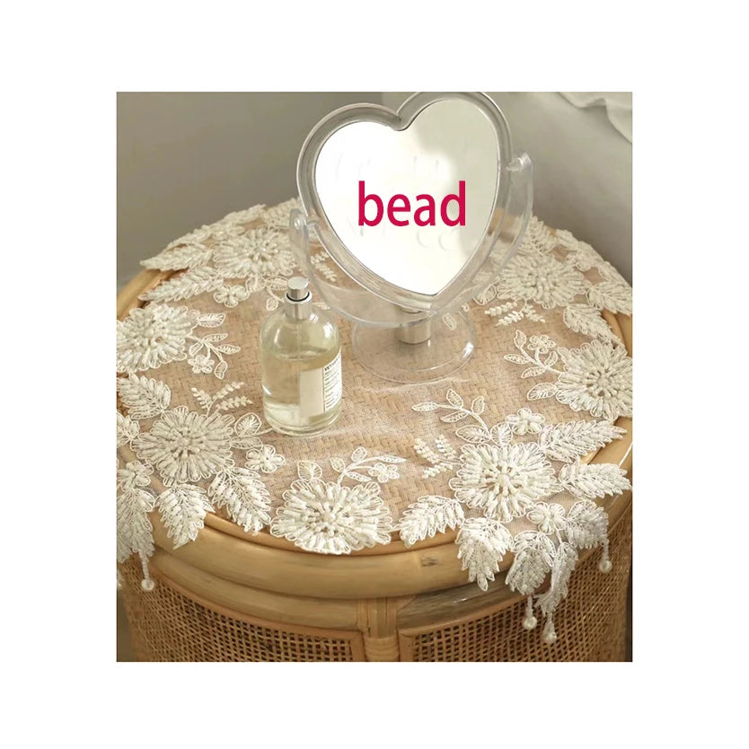 Luxury Hand Beaded Lace Modern Customizable Tablecloth Set 16 Piece Floral Embroidery for Wedding and Home Dining