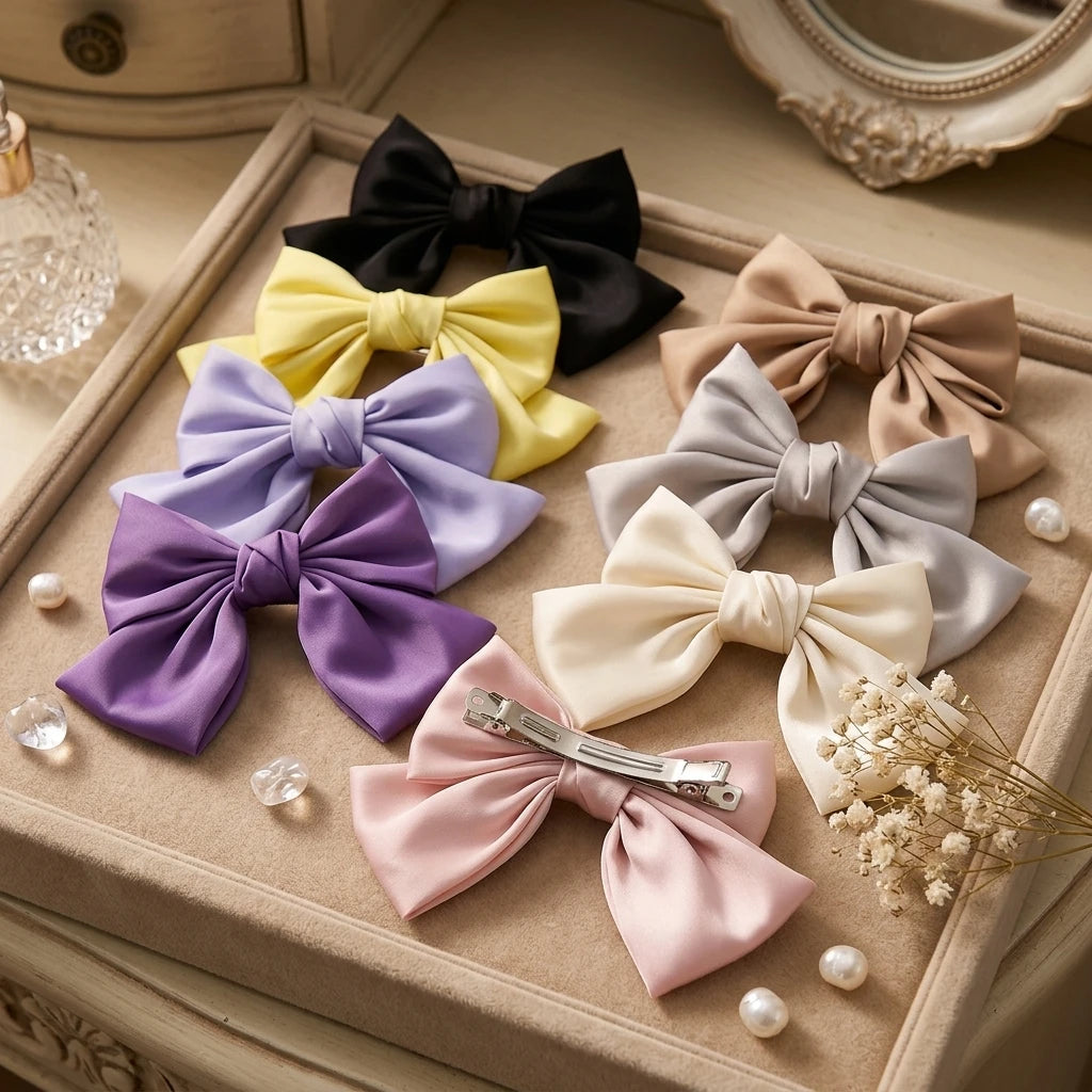 Hot Sales Fashion Women Hair Accessories New Design Satin Bow Hairpin Elegant Pure Colors Girl Butterfly Hair Clips