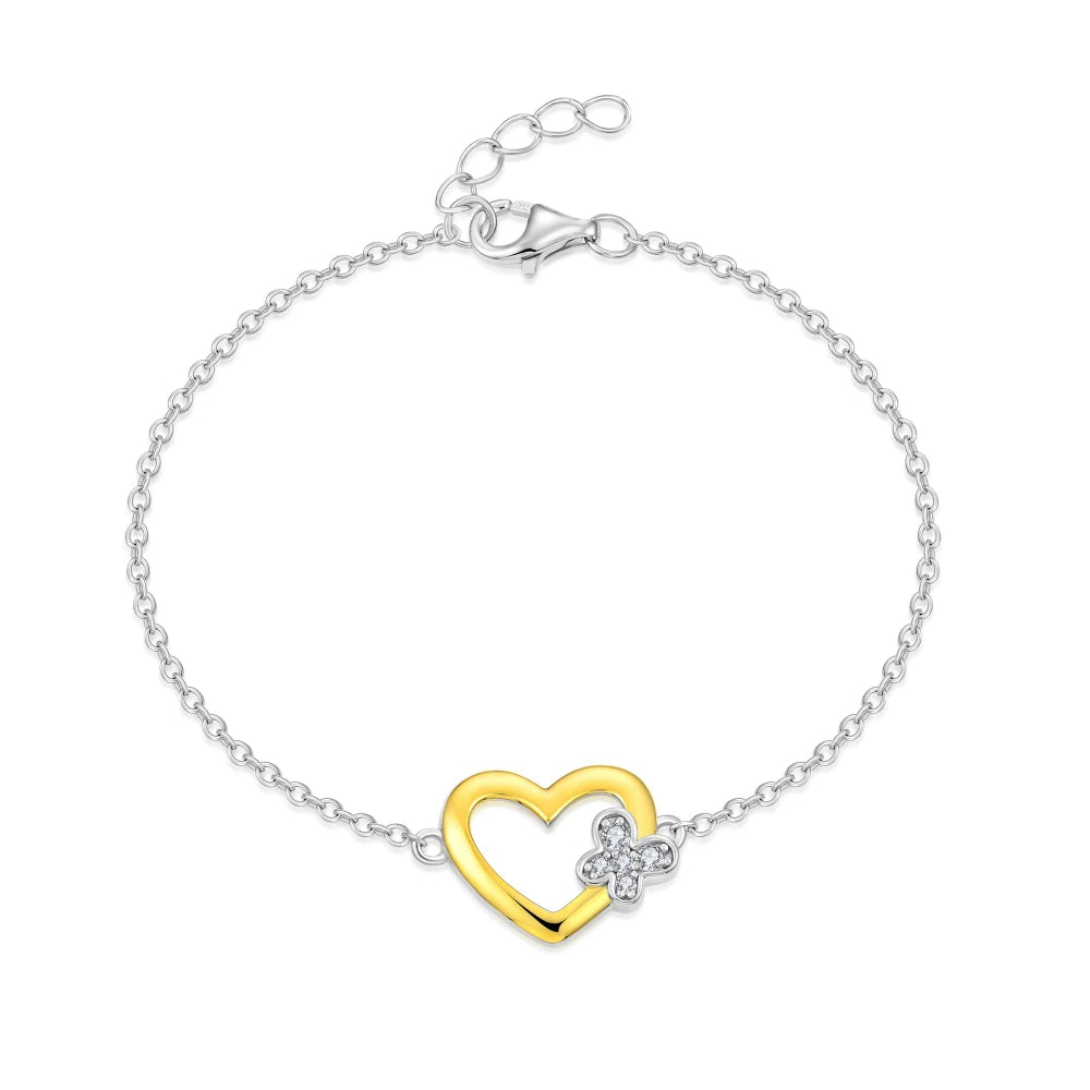 925 Sterling Silver Heart Bracelet CZ Diamond Butterfly Charm Adjustable Lobster Clasp Bracelet Jewelry for Women and Girls