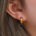 Trendy Vintage Stainless Steel Dangle Drop Hoop Earrings Irregular Half Pearl Half Zircon Zircon Earrings