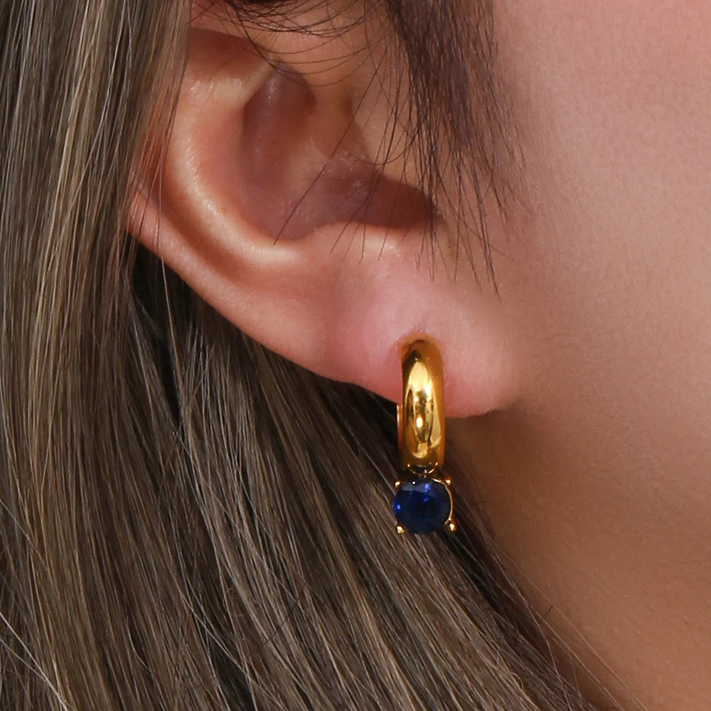 Trendy Vintage Stainless Steel Dangle Drop Hoop Earrings Irregular Half Pearl Half Zircon Zircon Earrings