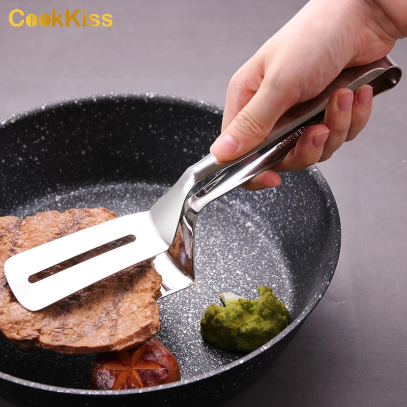 Custom Stainless Steel BBQ Pastry Food Tong Laser Engraved Wooden Modern Valentine's Day Design Metal Utensil Bread Clip for