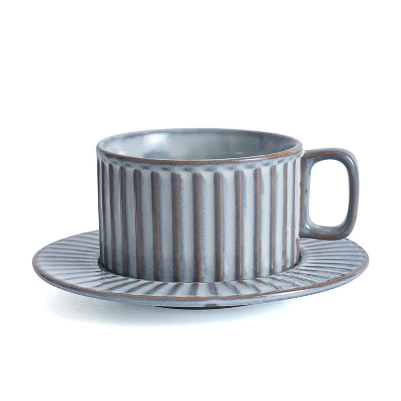 Top Popular Retro 200ml Ceramic Mug Set Wholesale Tea Coffee Cup and Saucer