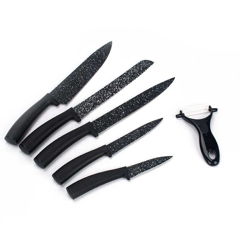 6-Piece Stainless Steel Colorful Kitchen Knife Set with Non-Stick Coating Ambidextrous Handles Gift Box Includes Knife Sharpener
