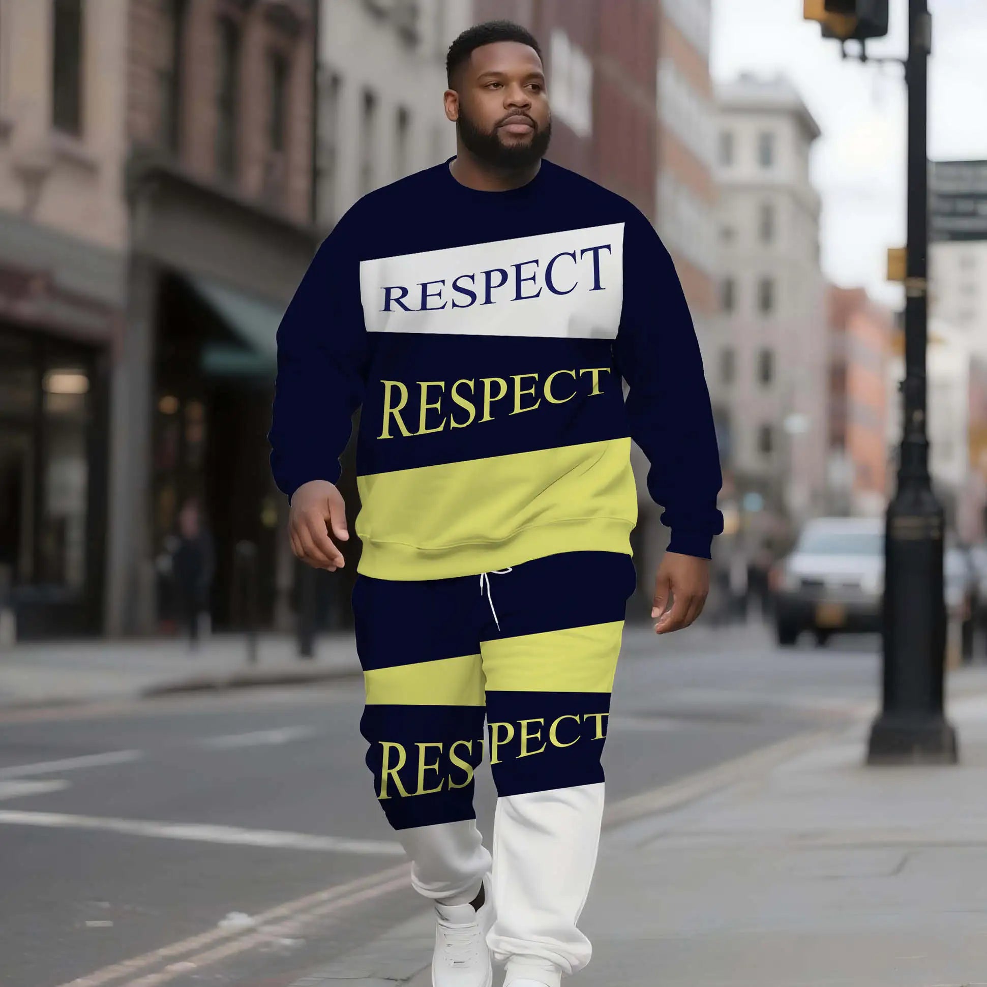 Oversized Men's Crew Neck Sweater Set Bright Color Respect Lettering Clothing Manufacturer Low Price Wholesale
