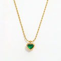 Fenny 18K Gold Plated Fashion Elegant Heart Green Zircon Pendant Rice Shaped Chain Necklace Stainless Steel Jewelry Wholesale