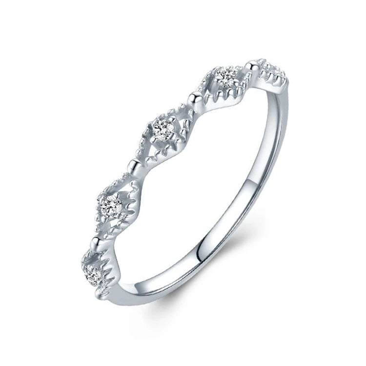 925 Sterling Silver Rhombus Hollow CZ Diamond Women Simple Fashion Zircon Stacked Finger Ring