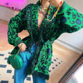 Fashion Winter Long Sleeves Drop Shoulder Oversize Leopard Jacquard Bohemian Tassel Sweater Cardigan Women
