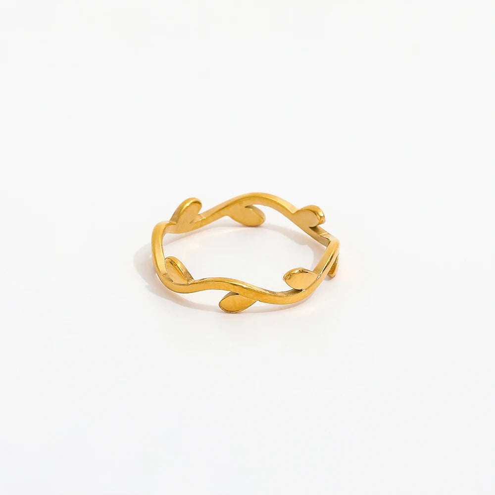 High End 18K PVD Gold Plated Leaf Rings Stainless Steel Women Rings Tarnish Free Fashion Jewelry MegaBDM