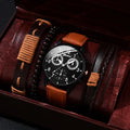 Promotional Men's Wristwatch Business Fashion Quartz Watch Set + Braided Rope Bracelet Gift Set with Box