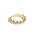 JZY167 Polished Rhombic Ring Rhombus Shaped Open Simple Style 18k Gold Rings Sterling Silver 925 Diamond Cut Pattern Ring