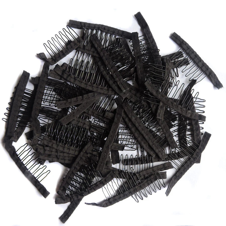 Top Quality 7 Teeth Stainless Steel Wig Combs for Wig Caps Wig Clips for Hair Extensions Strong Black Lace Hair Comb MegaBDM