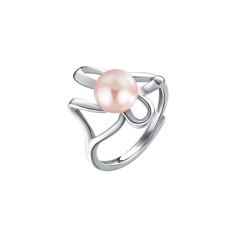925 Silver Adjustable Open Ring with Pearl Gold Plated Trendy Women's Wedding & Party Jewelry