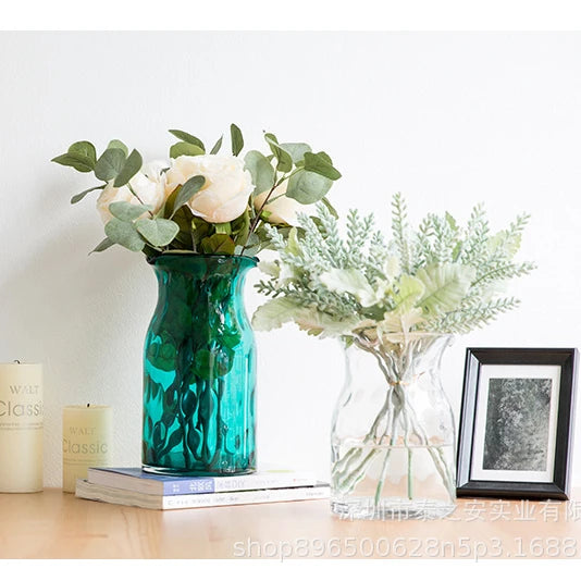 Nordic Style Transparent Stained Glass Cylinder Vase Green Home Decor Crystal Flower Tabletop Vase