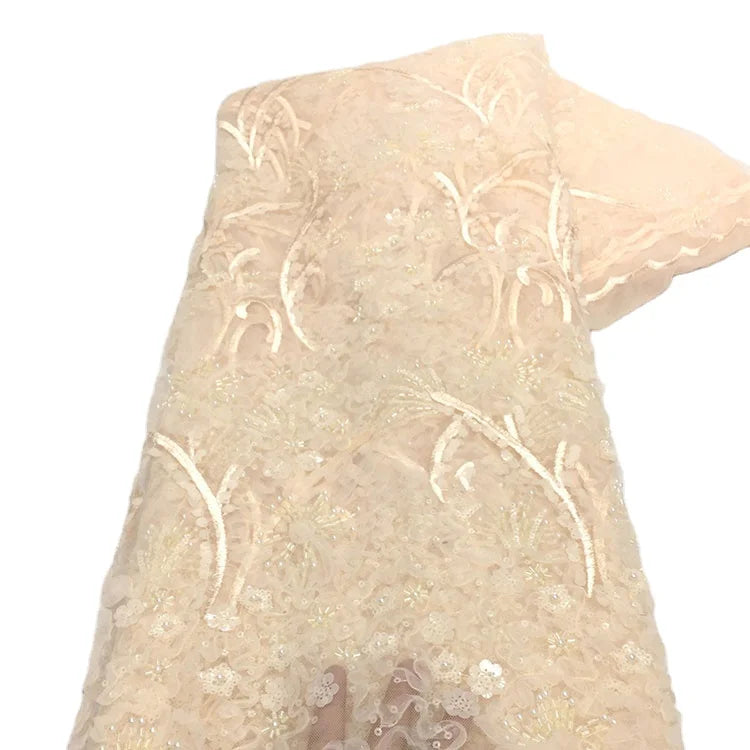 Wholesale Sequin Lace Fabric With Beads Organza Material African Sequins Lace Fabric