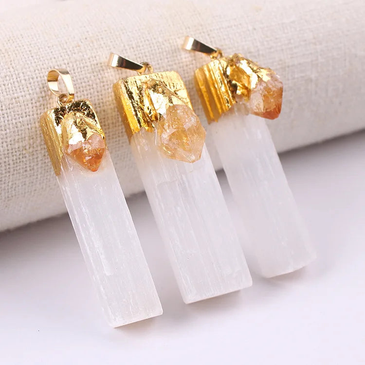 DIY Gemstone Pendant Necklace Jewelry Selenite Decoration