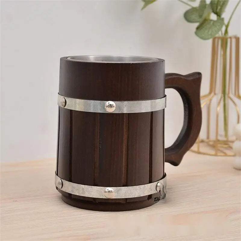 High-quality Vintage Wood Beer Mug MZA17 Stainless Steel Eco-Friendly Customized Printing Business Gift