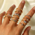 Dainty Stainless Steel 18K PVD Plating Cubic Zircon Bezel Adjustable Open Finger Rings for Girls