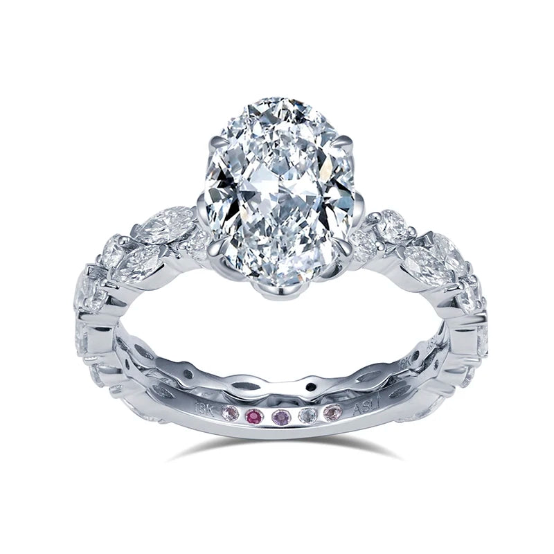 Messi Gems MSR-1265 Real Fine Personalized Customized 18k White Gold Couple Ring Oval Cut Moissanite Engagement Rings