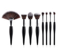Custom Logo 8-Piece Black Luxury Face Makeup Brush Set Synthetic Hair Wood Handle Fan Brush Style Concealer Compatible Low MOQ