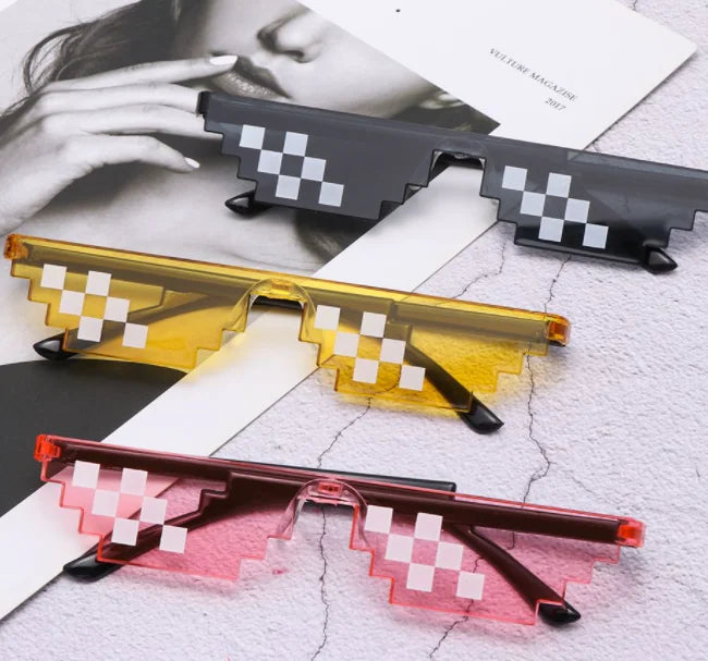 NEW Mosaic Sunglasses Trick Toy Thug Life Glasses Deal With It Glasses Pixel Black Mosaic Sunglasses Cool Jokes Funny Toys