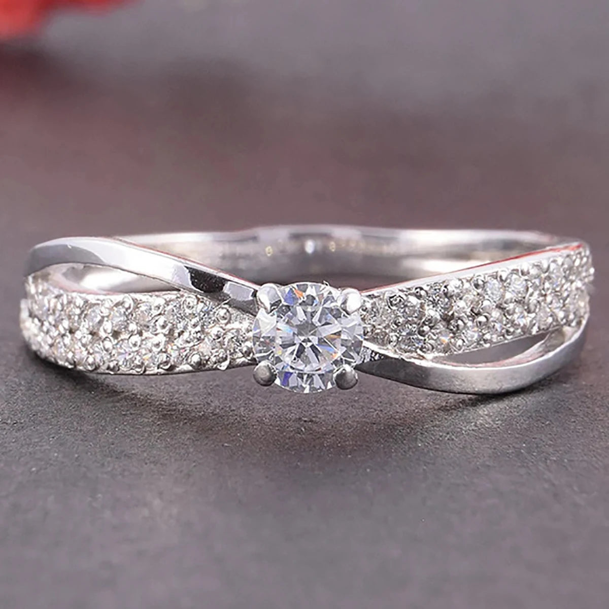 CAOSHI Modern  Style Simulate Moissanite Full Cubic Zircon Cross Rings for Luxury Engagement Silver Plated CZ Finger Rings Women