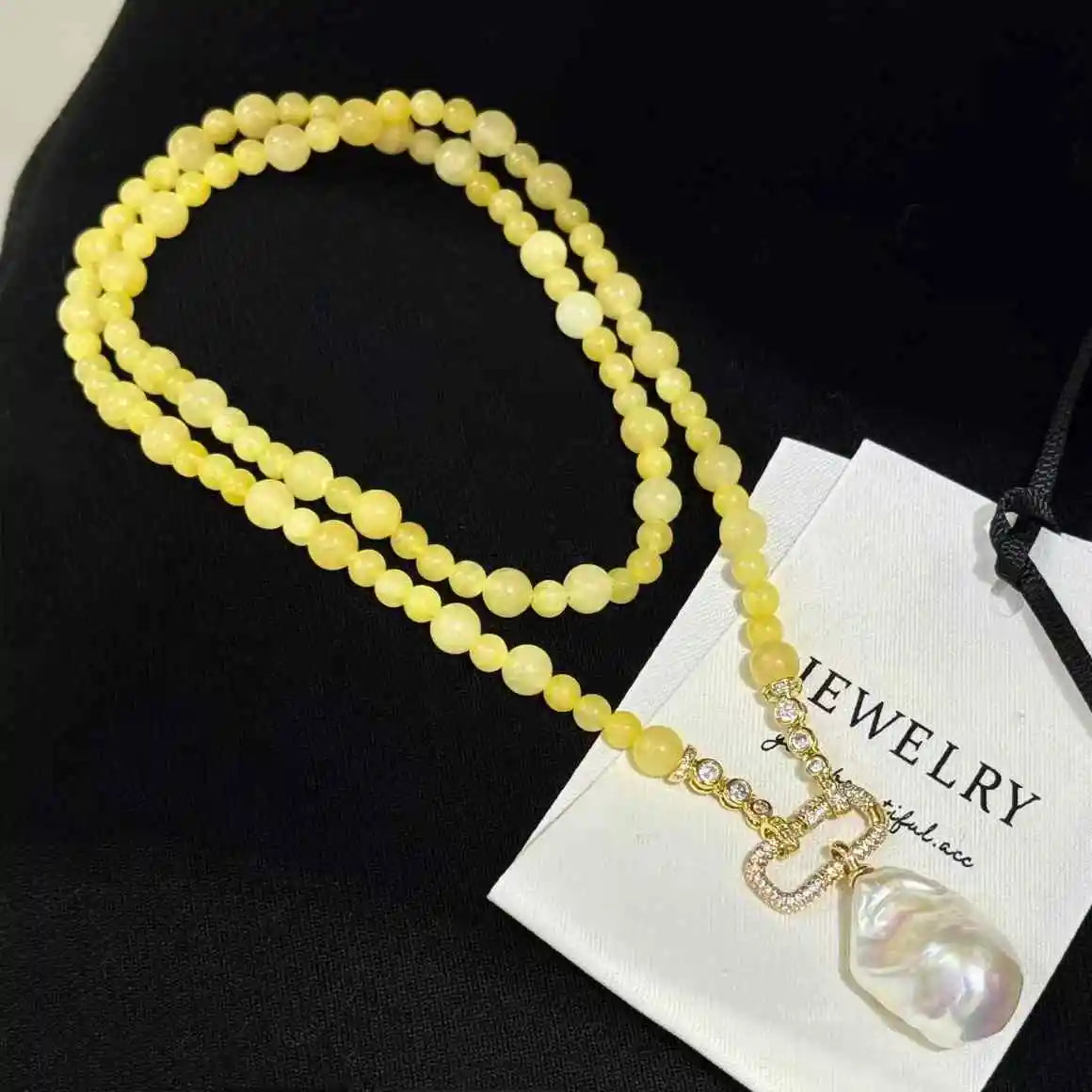 Natural Rice Yellow Jade 4+6mm Long Necklace 55CM Trendy Sweater Chain with Natural Freshwater Baroque Pearl for Weddings