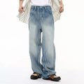 Men Hip Hop Streetwear Vintage Breathable Loose Wide Leg Denim Stonewashed Double Knee Zipper Jeans Winter Spring