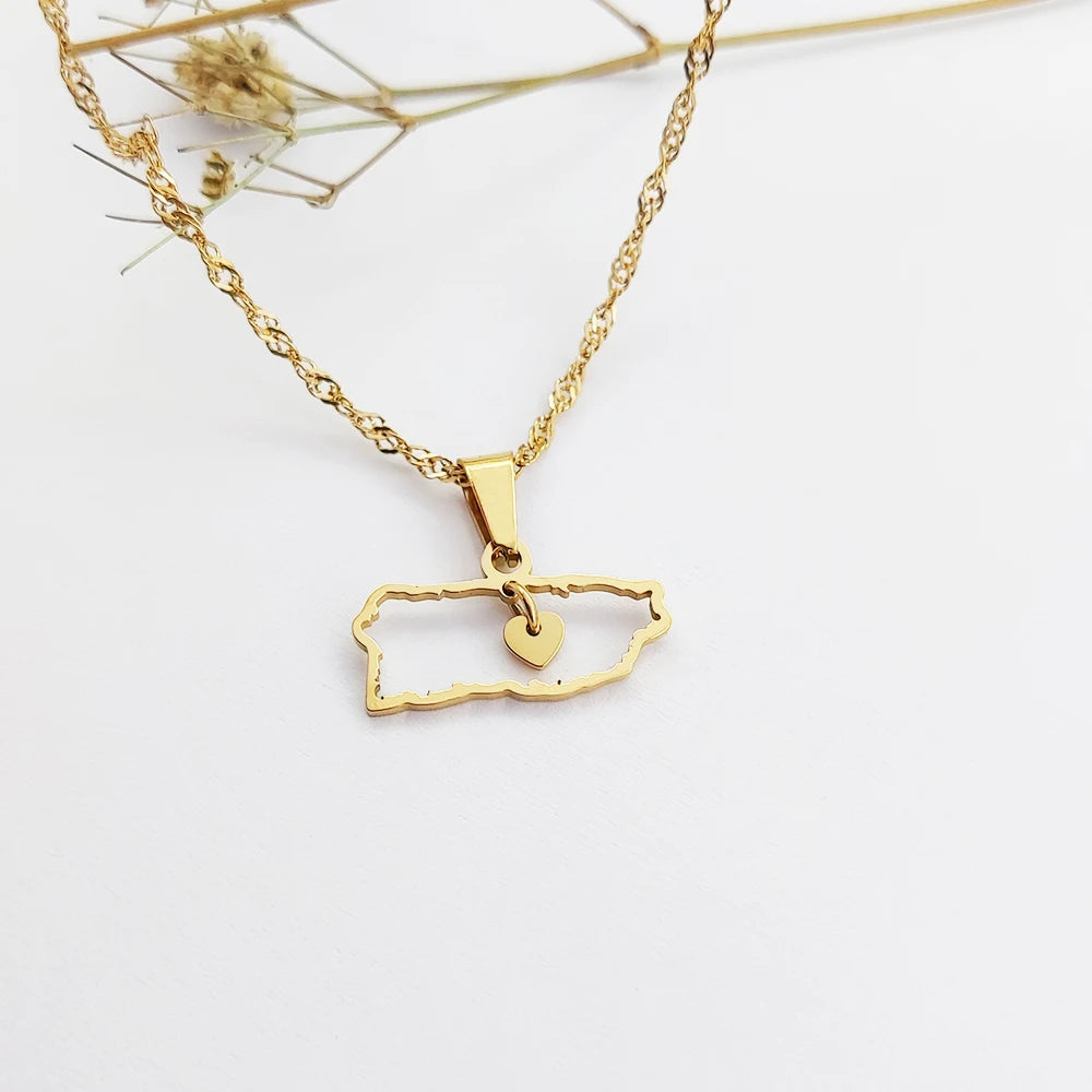 Puerto Rico Jewelry Countries Map Necklace Heart Necklace Jewelry Findings Necklace Gold 18k Collier Tendance