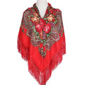 Wholesale Cotton Polyester Ethnic Pattern  Floral Tassels Russia Slavic Caucasus Style Women`s Scarves and Shawls Outdoor Scarf