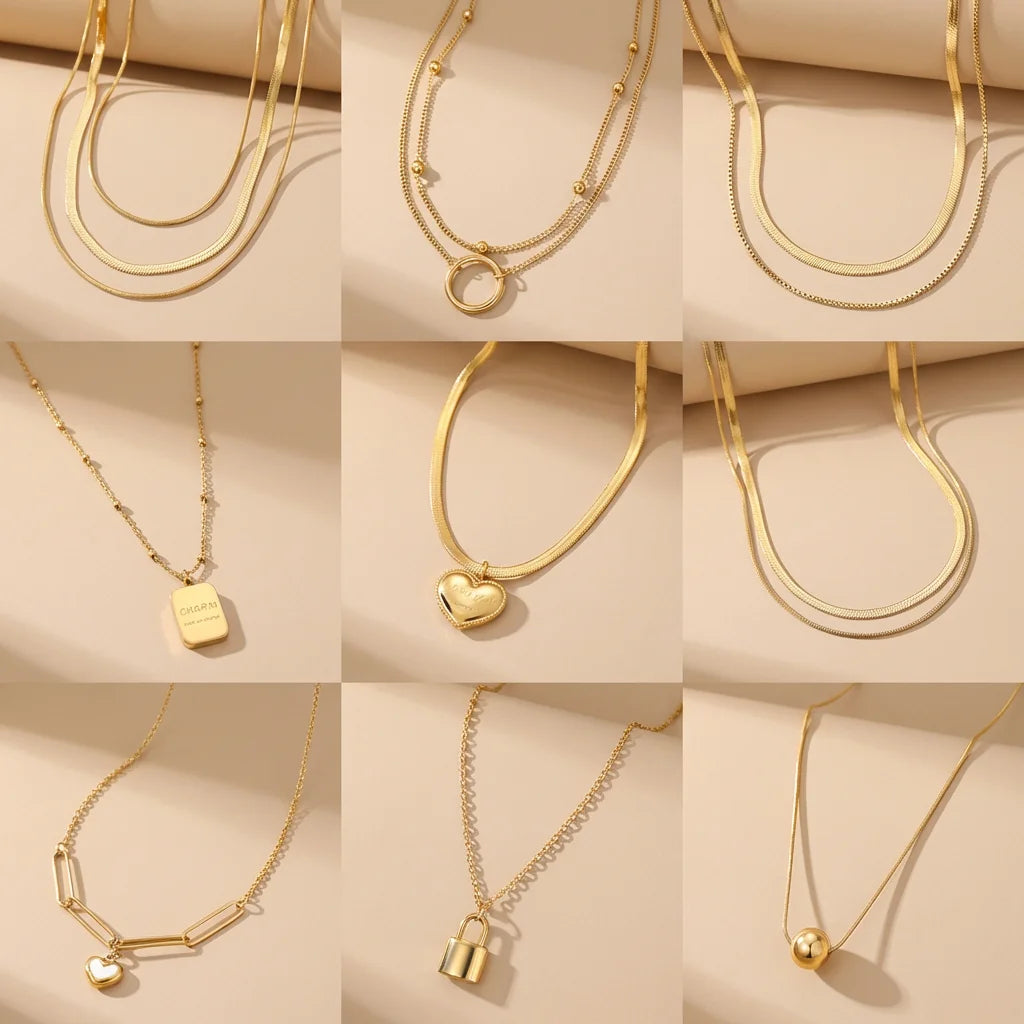 18K Gold Plated Stainless Steel Chains Butterfly Pearl Letter Initial Zircon Heart Star Moon Necklaces for Women Jewelry Gift