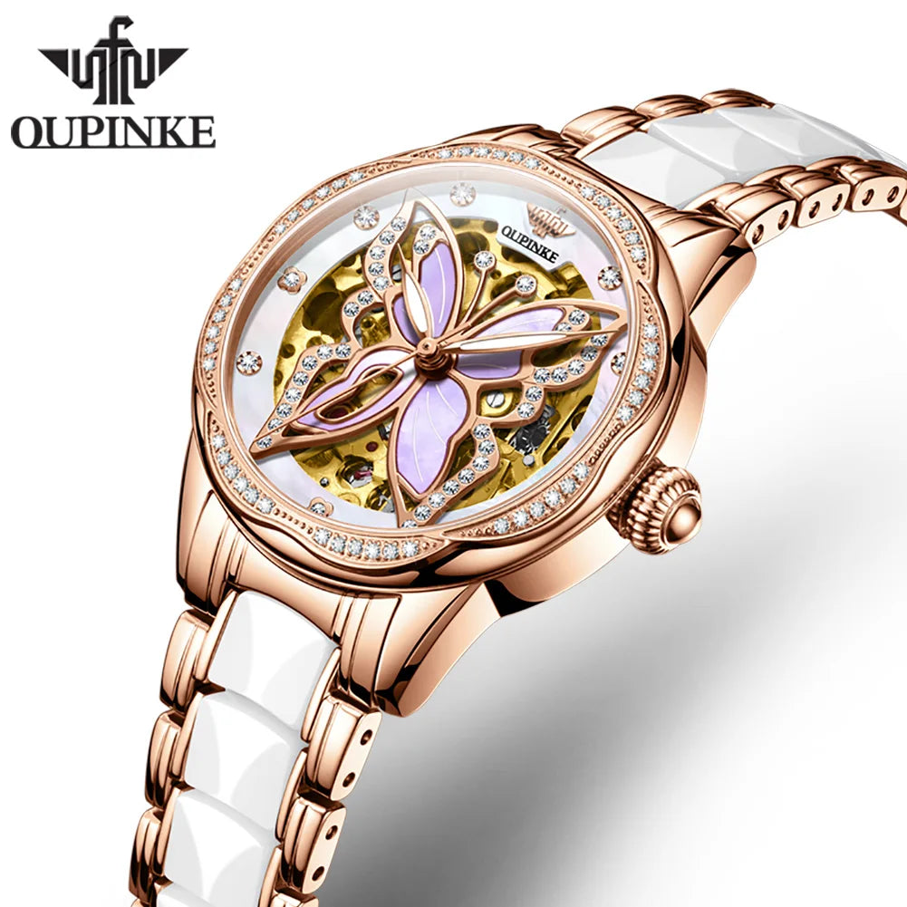 OUPINKE 3239 Series Mechanical Skeleton Watches Women Wrist Luxury Watch Custom Logo Women Ladies Watches Brands Luxury
