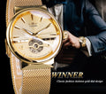 Winner Men Gift Watch Fashion Business Mechanical Slim Hollow Clock Waterproof Mesh Band Automatic Mens Watches Dropshipping