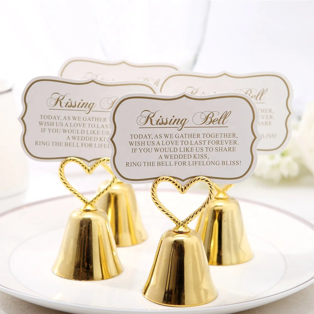 Kissing Bell Silver Gold Heart Bell Place Card Holder Photo Clip Gift for Wedding Table Decoration Supplies Favors Gifts