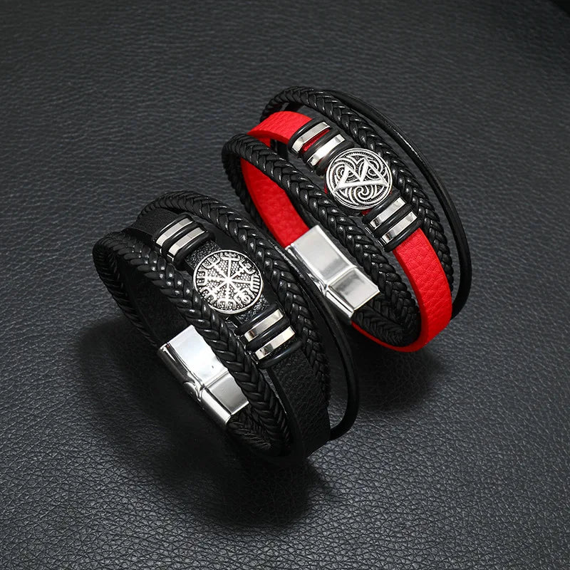 Fashion Punk Men Bracelets Multi-layer Braided Leather Bracelets Scripture Compass Leather Bracelet (KB8521)