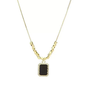 AA016297 Full Diamond Black Block Pendant Necklace Change Lucky Bead Women's Choker Necklace