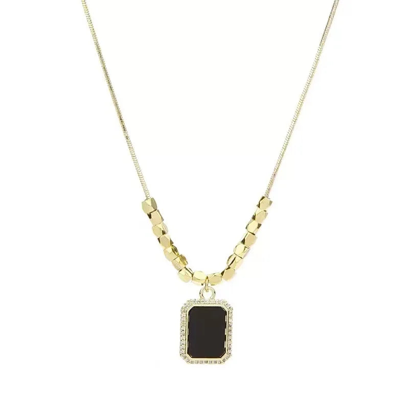 AA016297 Full Diamond Black Block Pendant Necklace Change Lucky Bead Women's Choker Necklace