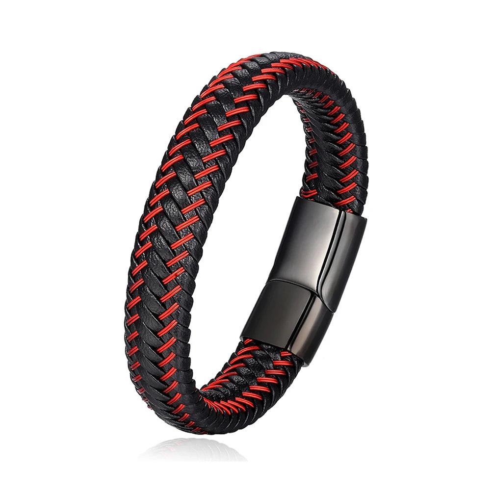 Business Men's Light Luxury Watch Partner with Factory Customized Two-tone Stainless Steel Bracelet Red Black Fashion Wrap Style