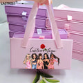 OEM logo Printed Nude Eyelash Packaging Box Glitter Pull Out Lashbox Private Label Ribbon Handle Lashes Boxes