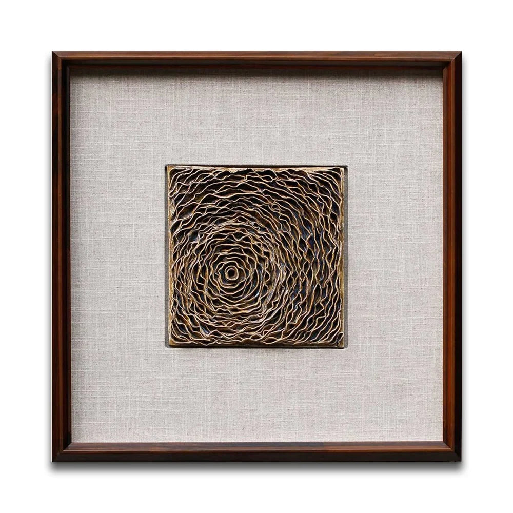 Khaki Pleats Flower Pottery Art Refractory Ceramics Wall Hanging Art for Restaurant