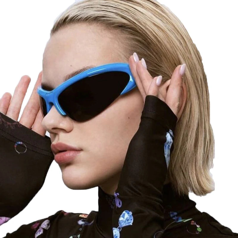 STORY XY9869 Unisex Sports Eyewear Metal Bent Leg Sun Glasses Cool Half Frame Cat Eye Futuristic Y2K Sunglasses